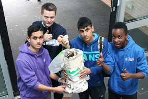  6th form students with egg and parachute