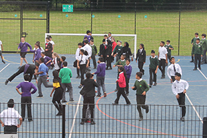  A mass football game at break