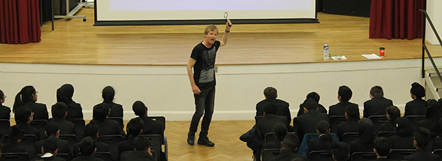  Steve Tasane "performing" in Year 7's Assembly