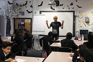  Steve Tasane in the LRC for hos Year 7 poetry workshop