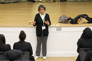 Yasmin presenting in the Hall
