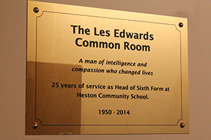 Plaque in the Les Edwards Common Room