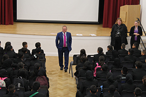 Mr Ward talking to students