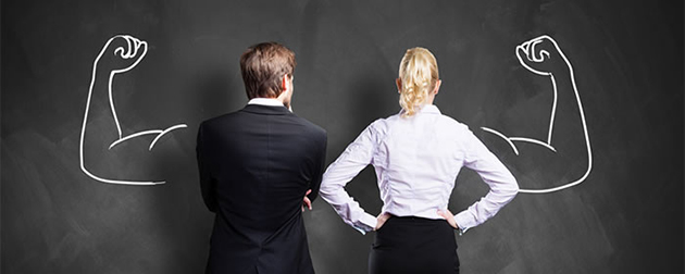  Man & woman with extra strong arms drawn on a blackboard