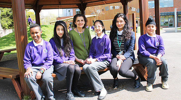  Heston Primary School students and Headteacher with Head Girl