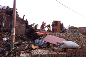  Eartquake damage in Nepal - houses flattened