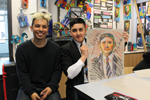  Albie with Year 9 student& his portrait