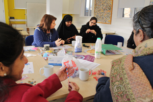  Parents in the Old Fire Station making wrist bands